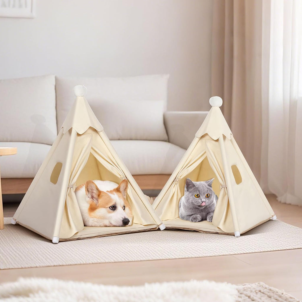 Bunny & Tiny Cat & Tiny Dog Teepee Tent House Int 16x16x16in/Ext 18x18x21in
