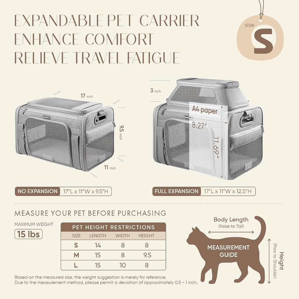 Top-Expandable Pet Carrier with Treat Pet Window,17x11x9.5 Airline Approved