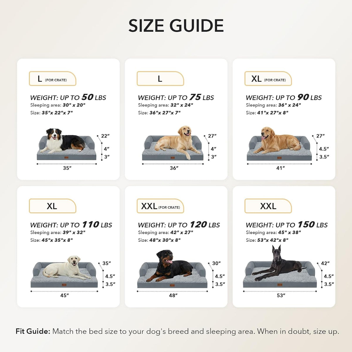 Orthopedic Washable Dog Bed for Extra Large Dogs, 45x35in, Grey
