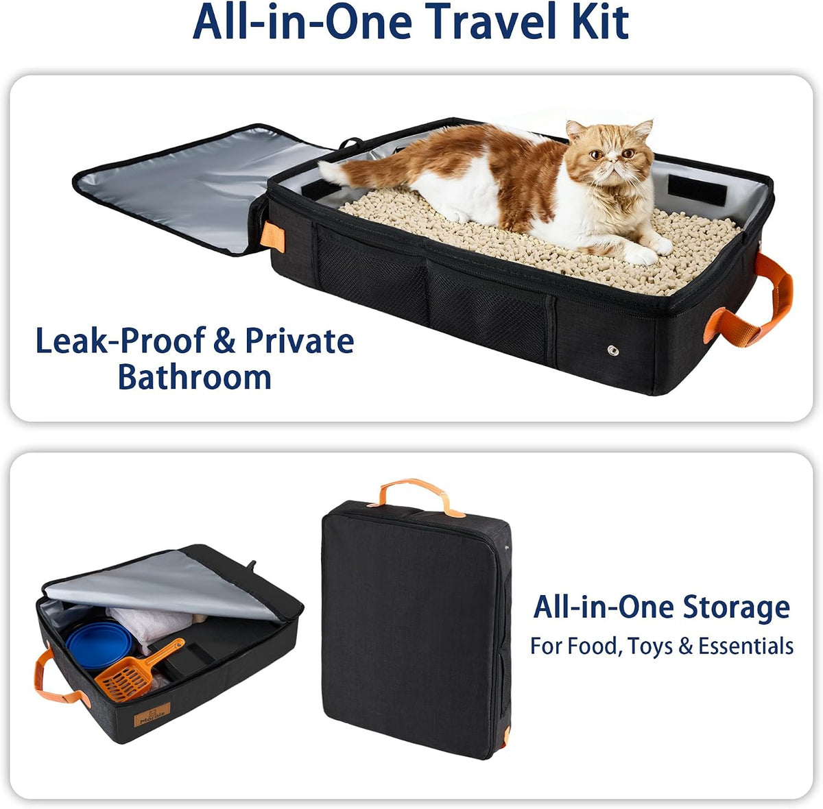 MORAIS Portable Travel Litter Box for Cats, 17.7"×13.5"×11"