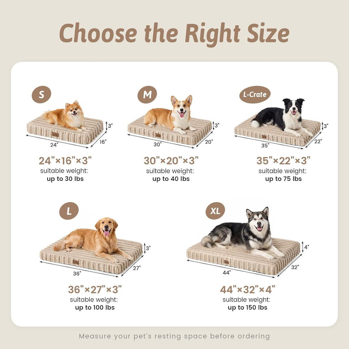 COZY KISS Orthopedic Washable Dog Bed for Crate, 35IN, Beige