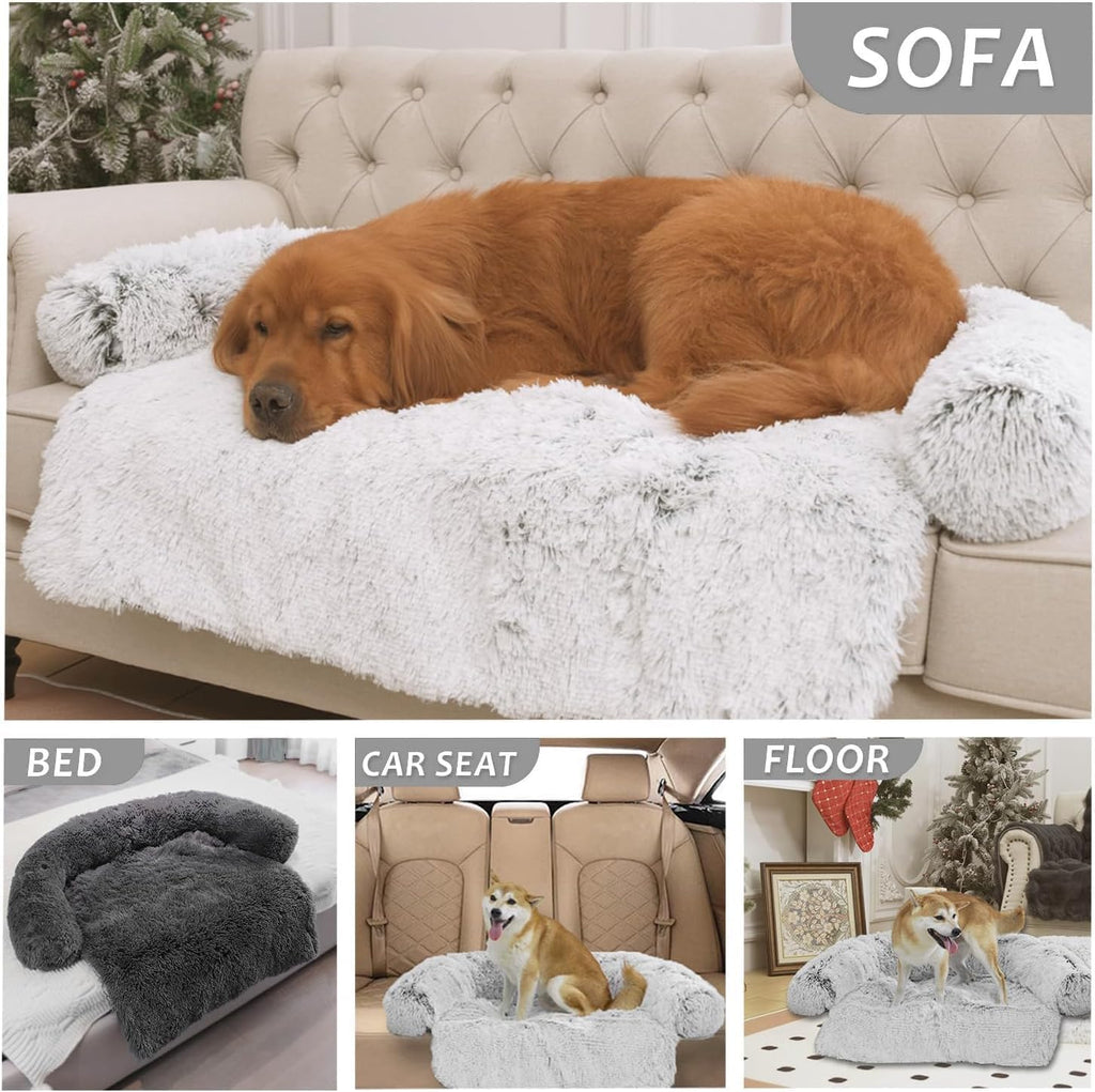 Calming Dogs/Cats Bed Mats, Dog Pad Washable Removable Couch Cover, Plush Long Fur Mat for Pets, Waterproof, Perfect for Small, Medium and Large Dogs and Cats (Light Gray, 36"x31.5"x5.0")