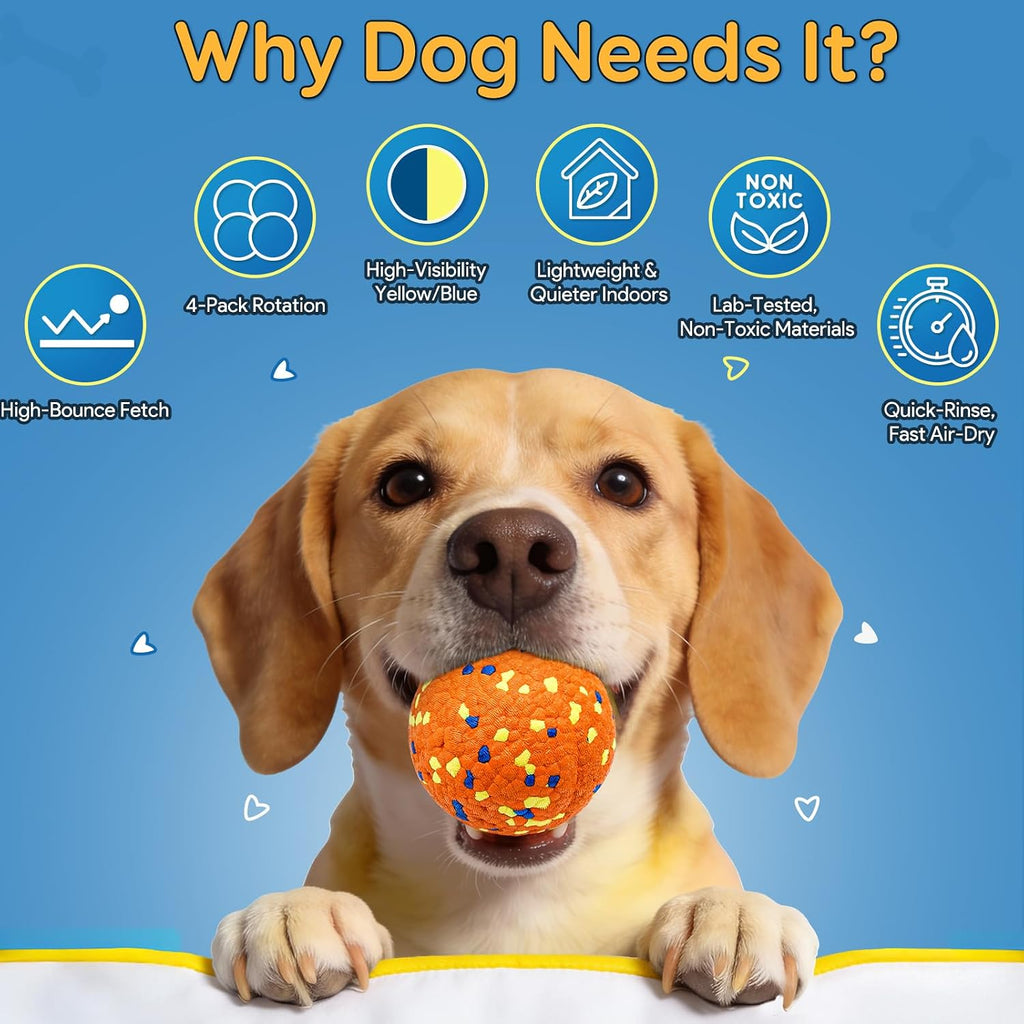 Kimee Dog Balls Tennis Balls for Aggressive Chewers, ETPU Balls 4 Pcs 2.75" | Indestructible Dog Chew Toys Tennis Balls High Bouncy Floating Dog Water Balls Fetch Toys for Small Medium Large Puppies