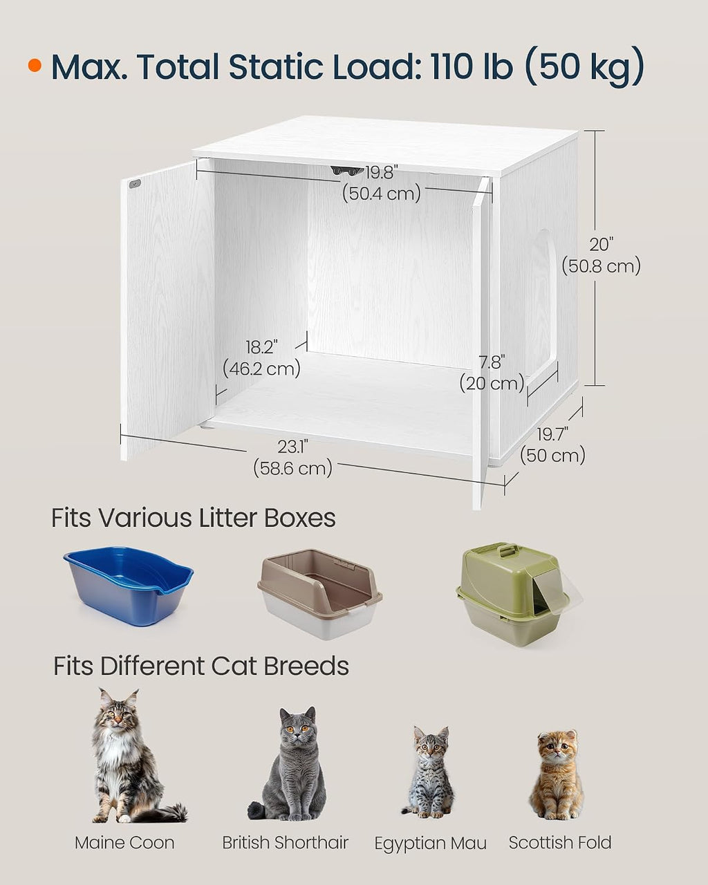 SONGMICS HOME Cat Litter Box Enclosure, Tool-Free Assembly