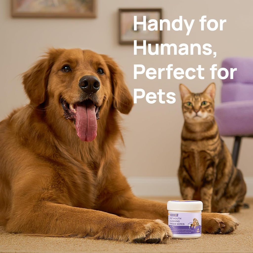 HICC PET Mouth Cleaning Finger Wipes for Dogs & Cats, 50 Count