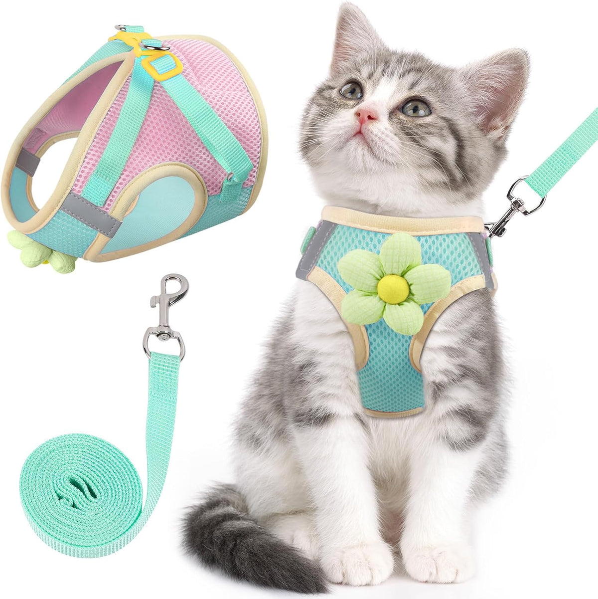 Cat Harness and Leash Set, Escape Proof Soft Vest Walk Green XS