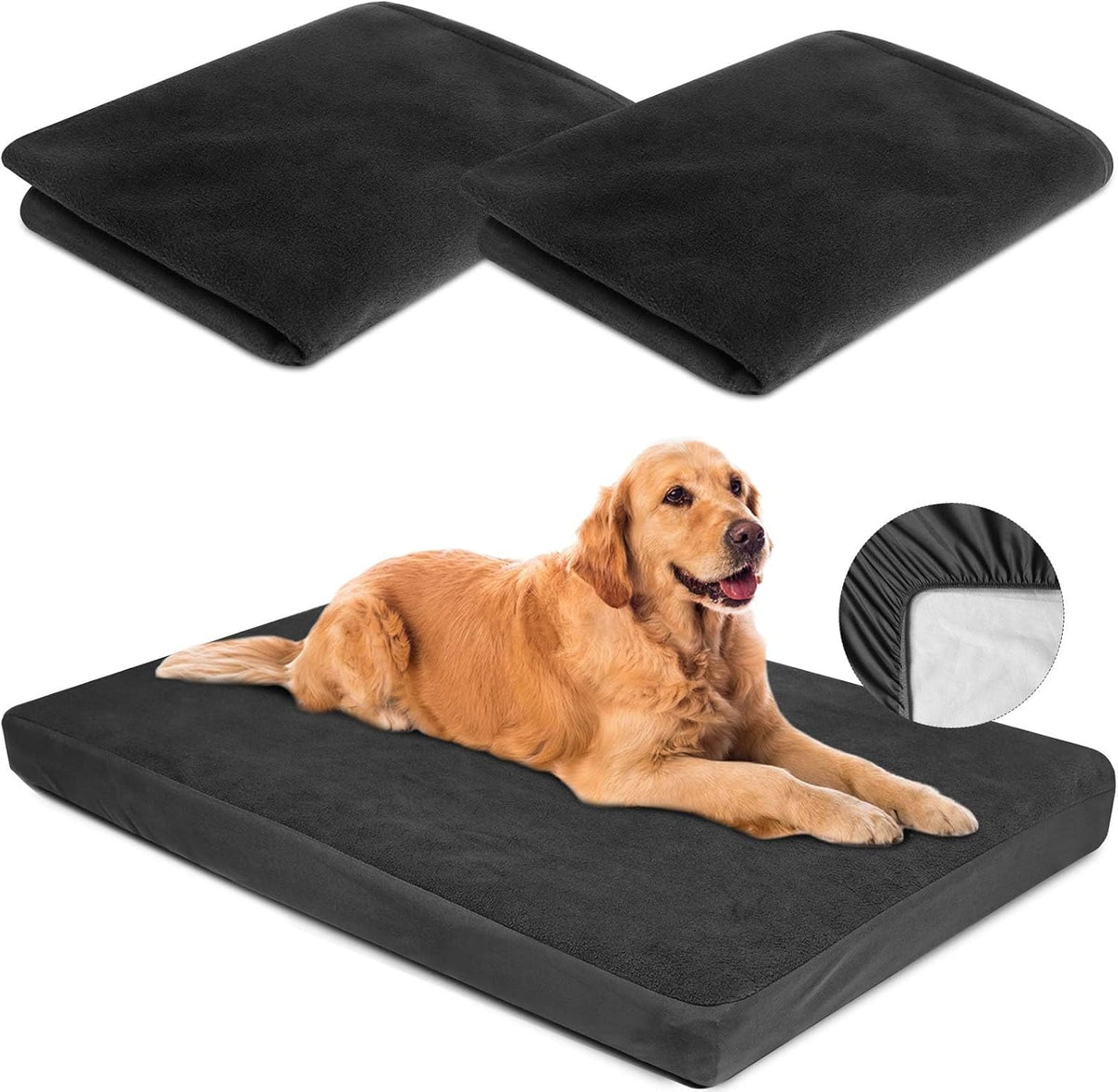 Dog Bed Covers Replacement Washable 100% Waterproof Soft Dog Bed Sheet Black 2 Pack 42" x 28" L