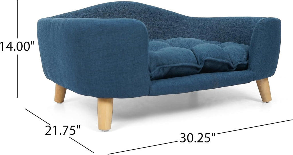 Christopher Knight Home Elroy Orthopedic Dog Bed, Elevated Dog Sofa Bed for Small Dog, Supportive Foam Pet Couch Bed with Wooden Legs, Modern Pet Sofa Bed, Navy Blue