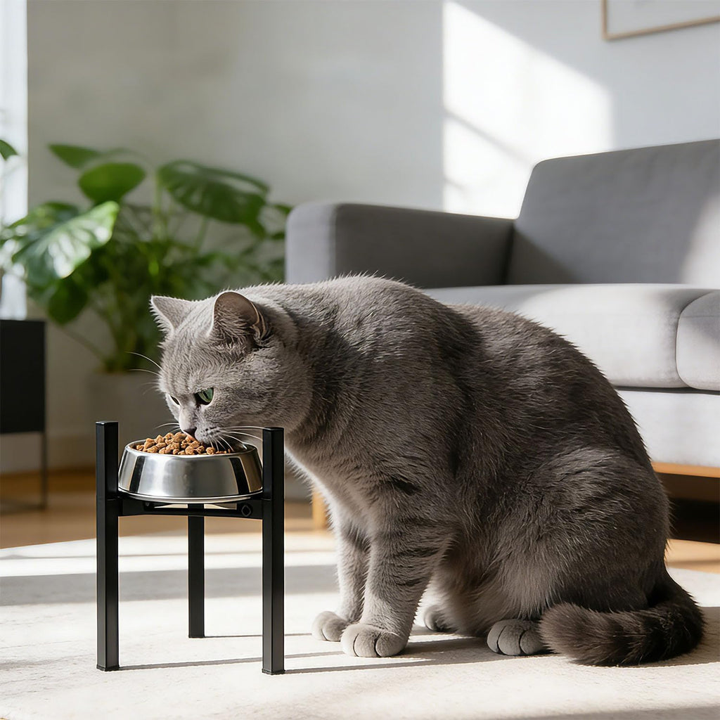 Elevated Cat Bowl Stand Good for Senior Cats Digestion Arthritis Relief - Adjustable Metal Feeder Riser, Fits 5.1-7.45” Round Bowls (No Bowls)（Black）