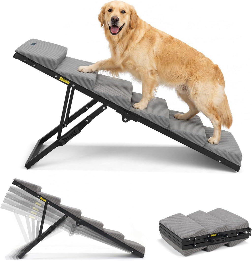 Veehoo Dog Ramp for Bed Couch, Foldable Pet Stairs for Large Dogs 17"-23" H