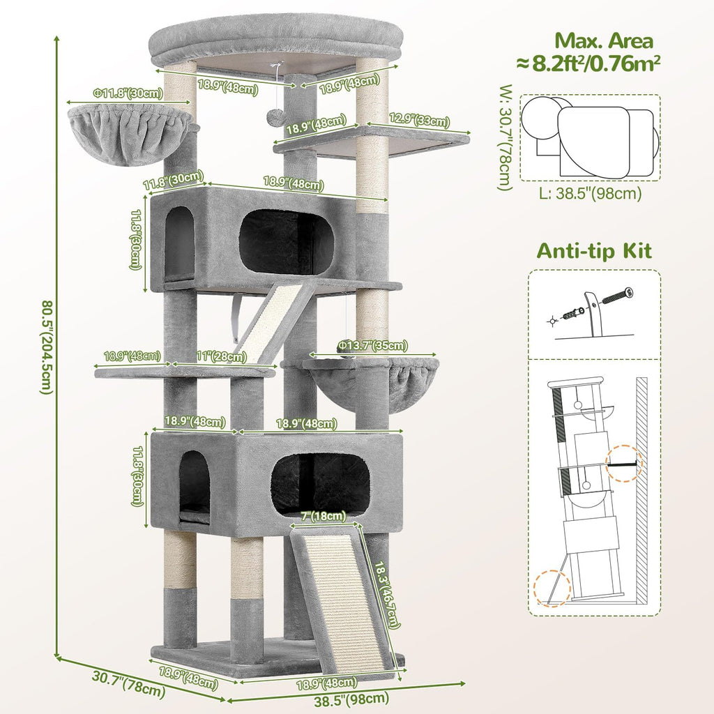 Globlazer Maine Coon Cat Tree for Indoor Large Adult Cats, S80H, Light Grey