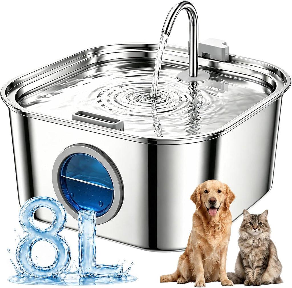 Dog Water Fountain for Large Dogs, 8L/270oz Stainless Steel Dog Bowl