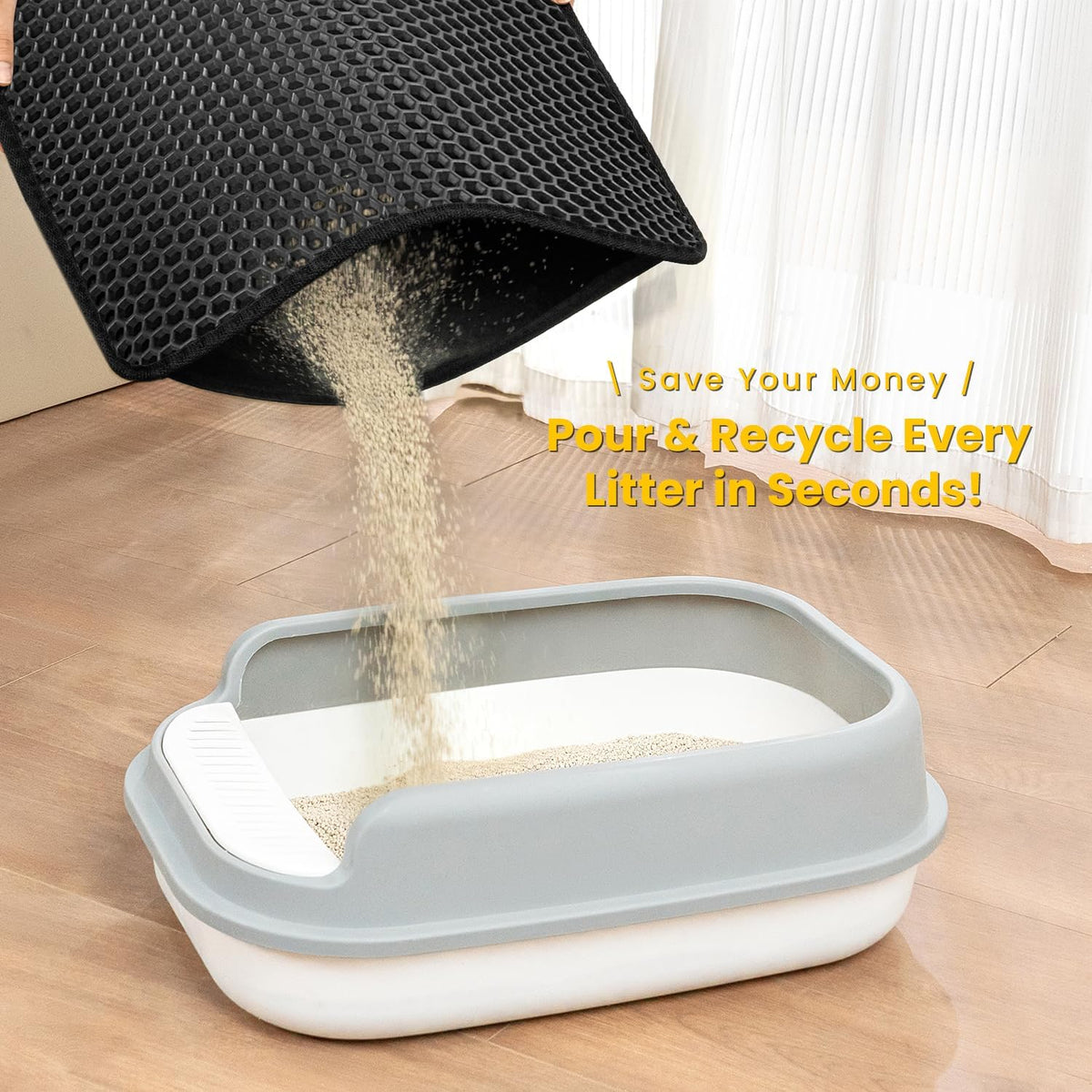 Cat Litter Mat Compact Size 23.6"x14.6" for Small Spaces, Upgrade Waterproof Leakproof Back Layer, Honeycomb Trapping Mat, Washable, Easy to Clean, Scatter Control Kitty Litter Matt, Black, 2 Packs