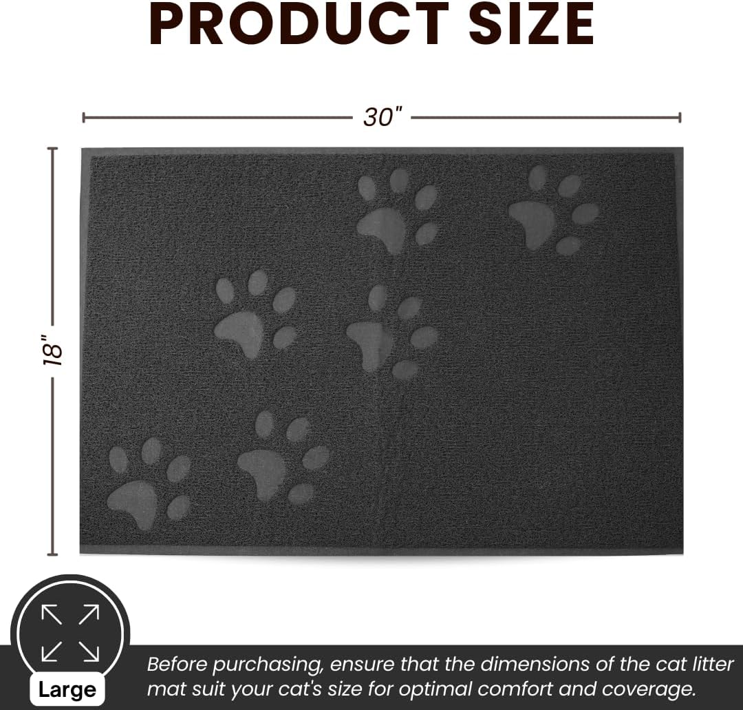 Andalus Large Cat Litter Mat, Pack of 2 - Waterproof, Non-Slip & Easy to Clean Cat Litter Box Mat for Extra Efficient Pet Litter-Trapping, Grey (30” X 18”)