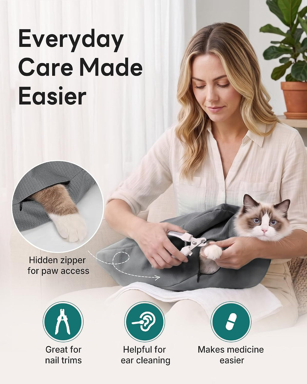 Cat Carrier Pouch, Soft Cat Grooming Restraint Bag for Vet Visits