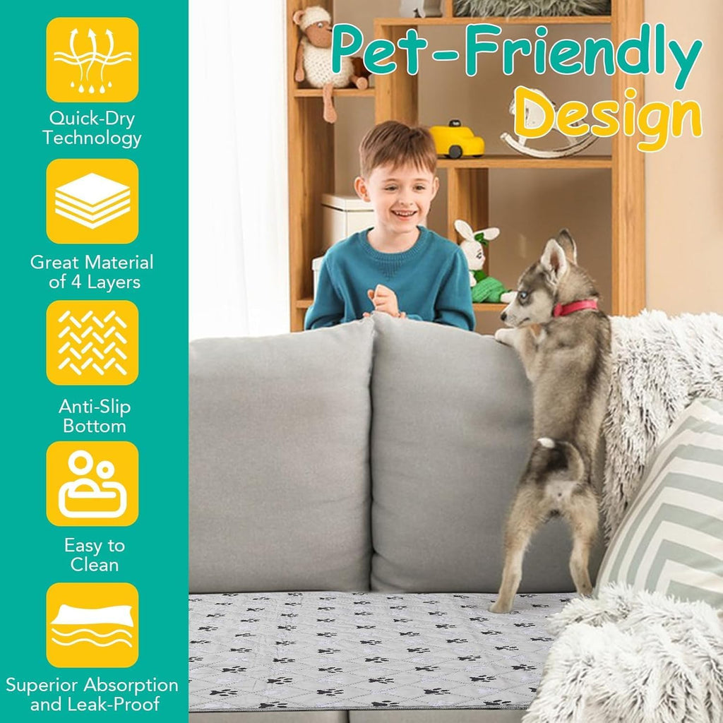 FUWERY Washable Pee Pads for Dogs ,30"X34", Grey, 2 Packs | Thick Heavy Absorbency, Reusable, Prevent Leakage, Non-Slip Pee Pads for Puppy Playpen, Potty Training