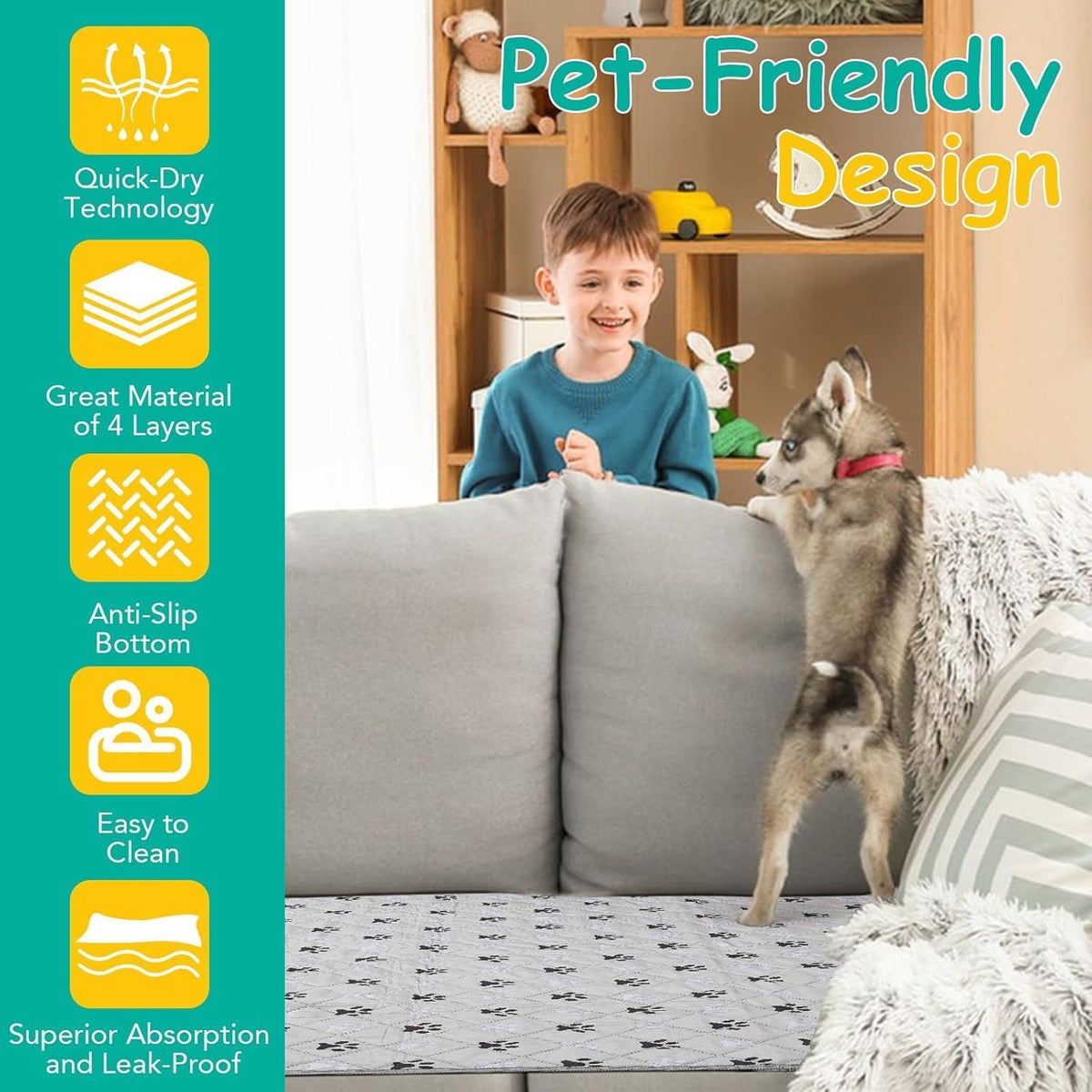 FUWERY Washable Pee Pads for Dogs ,30"X34", Grey, 2 Packs | Thick Heavy Absorbency, Reusable, Prevent Leakage, Non-Slip Pee Pads for Puppy Playpen, Potty Training