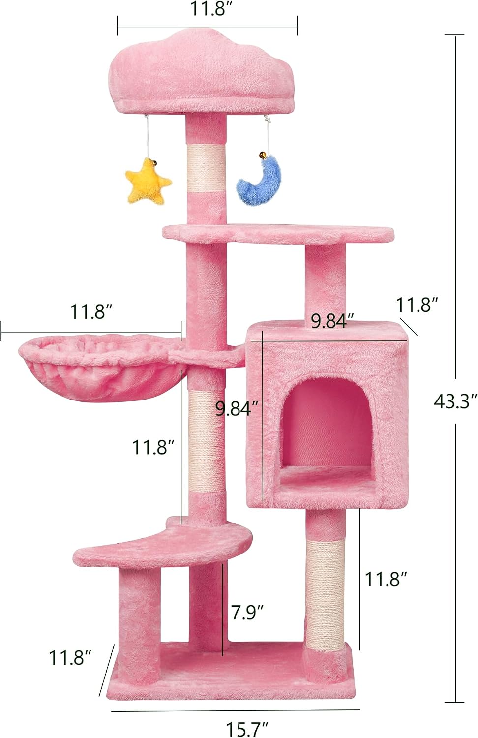 Meecal 43-Inch Small Cat Tree Cute for Kittens Under 6 Months 9lbs, Pink