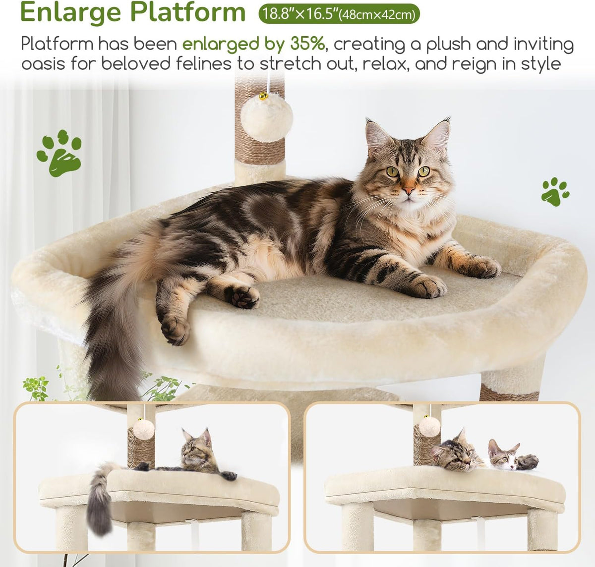 Globlazer 65in Sturdy Cat Tree Tower for Indoor Large Cats, S65, Beige