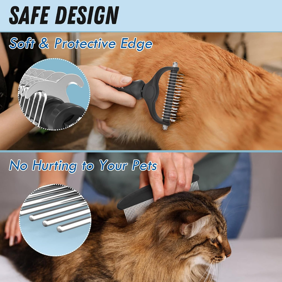 Docrok Pet Grooming Combo: Undercoat Rake, Dematting Deshedding Brush for Long-Haired Dogs and Cats, Black | Dematting Deshedding Undercoat Rake, Cat Brush Dog Brush Shedding Tool for Long Matted Haired Pets