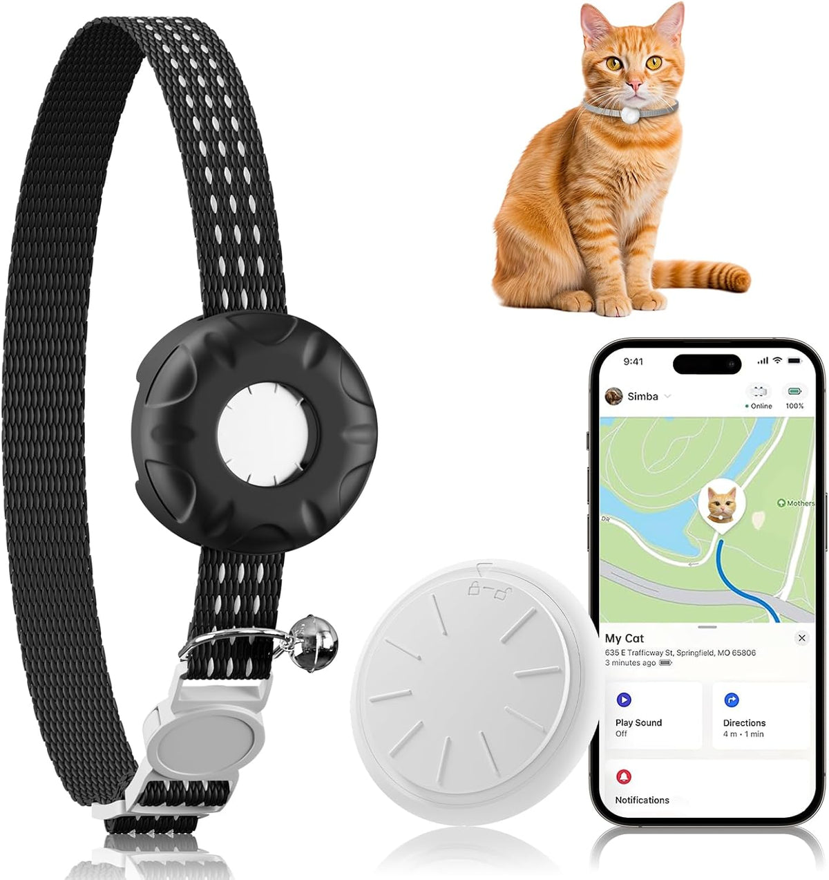 GPS Tracker for Cats-No Monthly Fee, Cat Tracker Compatible with Apple Find My App (Only iOS), Waterproof Real-Time Cat Collar Tracker for Pets,Kids,Luggage & Assets | 367-Day Battery Life|(Black)