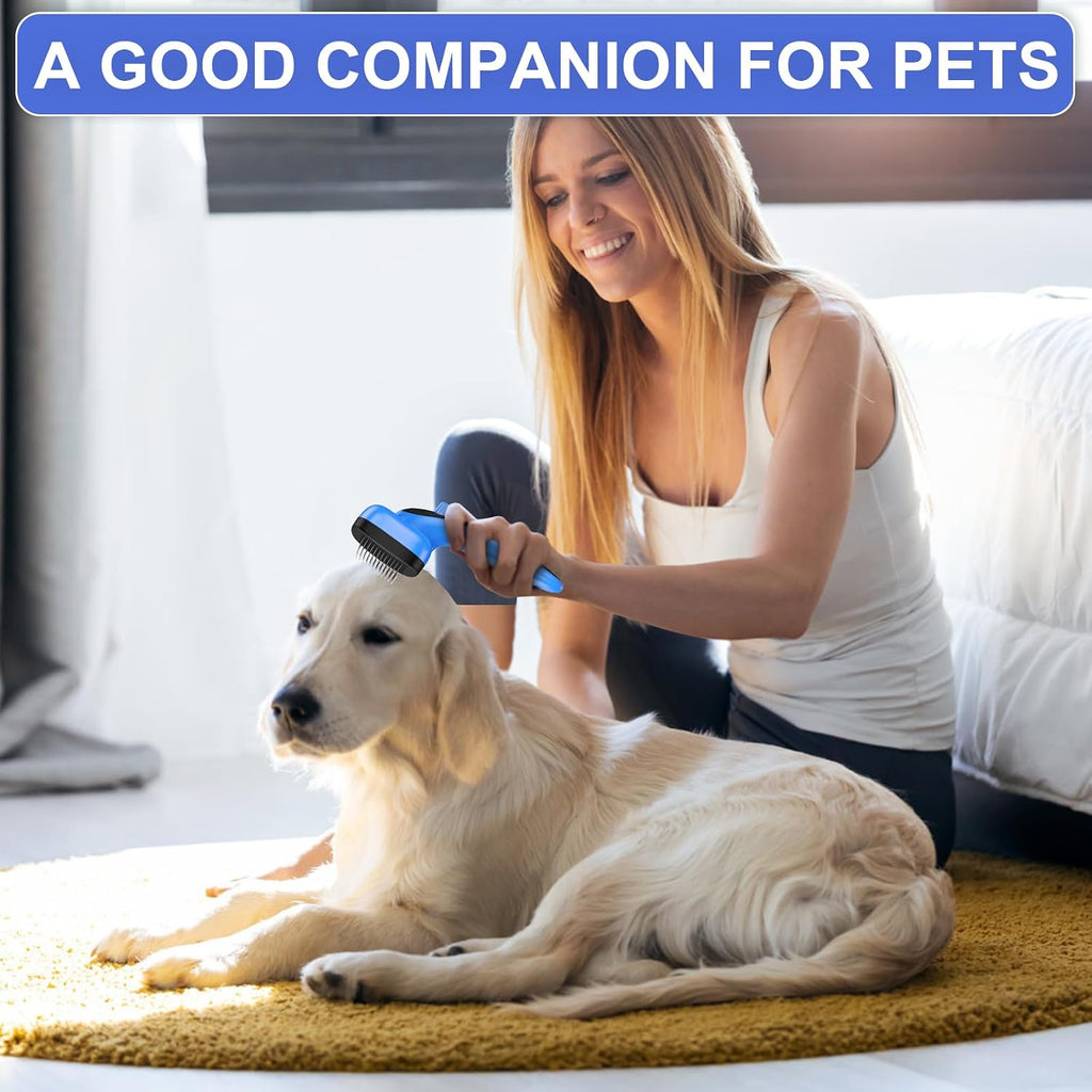 Self Cleaning Slicker Brush for Dog and Cat Shedding, Blue