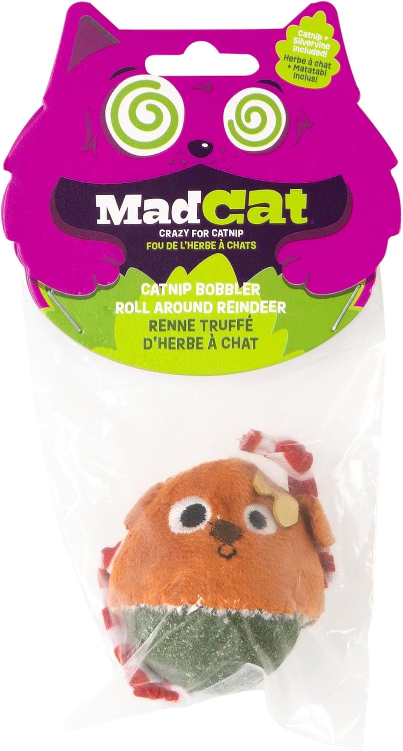 Mad Cat Roll Around Reindeer Catnip Bobbler Soft Plush Cat Toy, Pack of 1