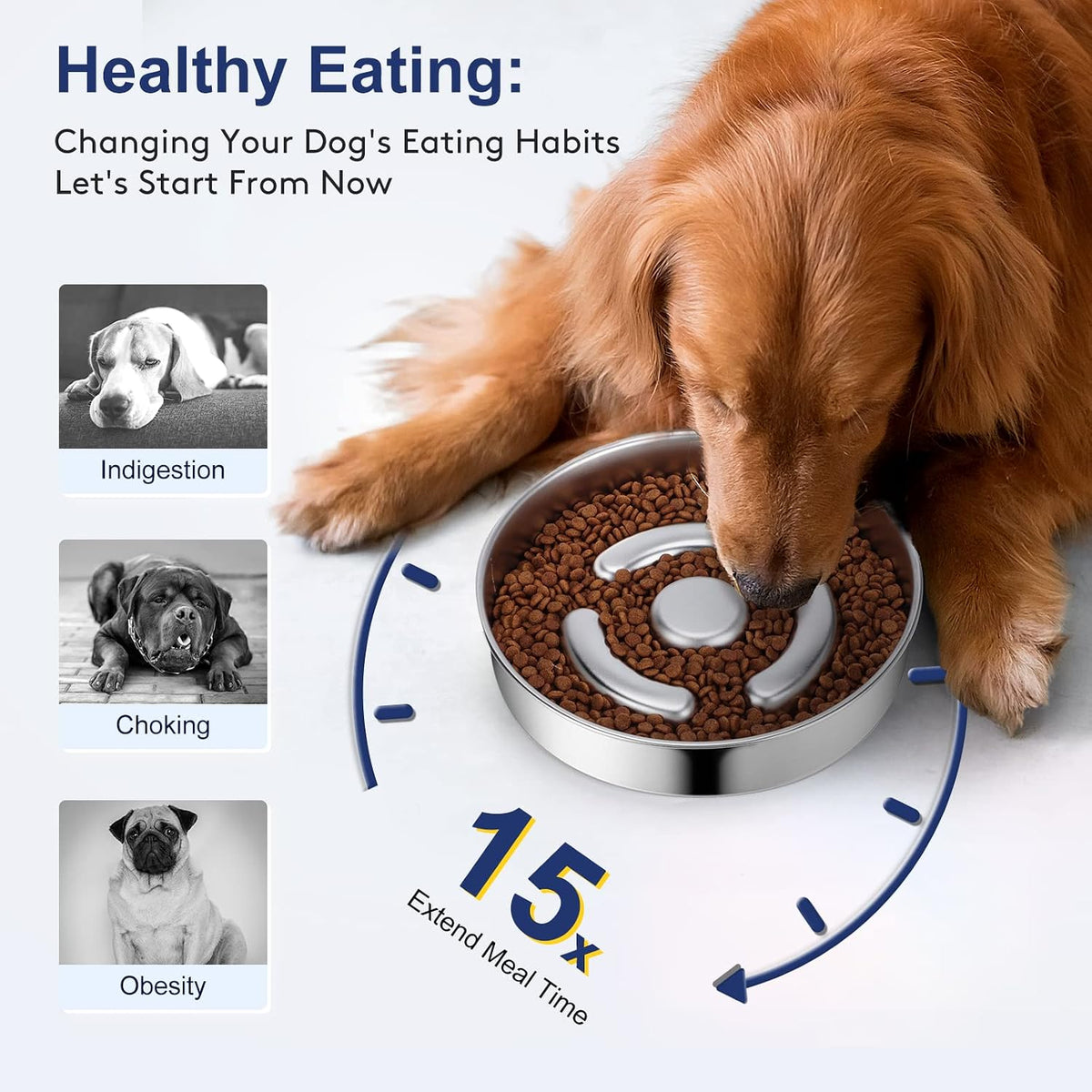 Stainless Steel Slow Feeder Dog Bowl | Metal Dog Food Bowls | 4 Cups for Medium & Large Dogs | Non-Slip Dogs Water Bowl | Fun Bloat Stop Pet Bowl for Fast Eaters | Slows Down Pets Eating