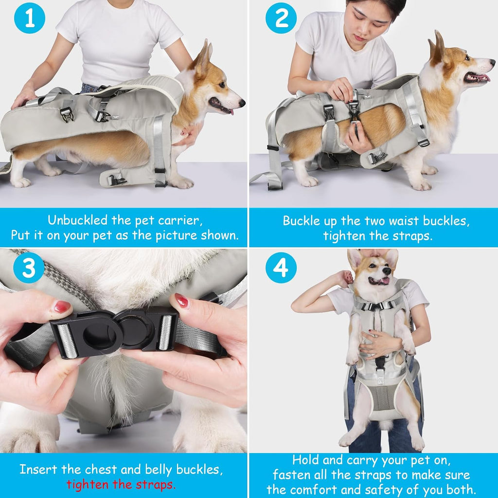 PetBonus Pet Front Dog Carrier Backpacks, Adjustable Pet Backpack, Legs Out Easy-fit Puppy Chest Carrier for Medium Small Dogs, Hands Free for Hiking, Cycling (Grey, XL)