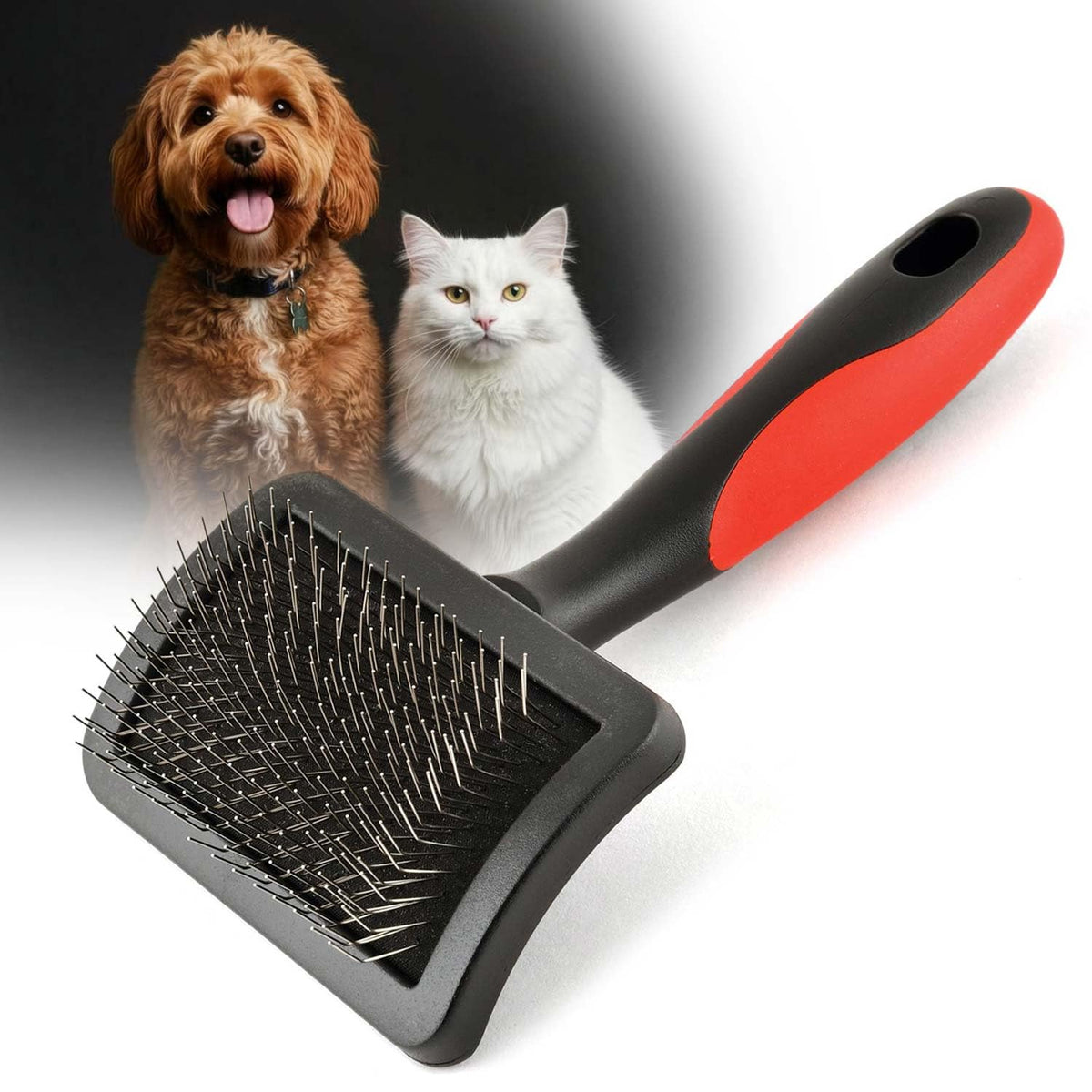 Jeffers Pet Hard Pin Universal Slicker Brush for Dogs, Cats, Horses – Firm Bristles Grooming Tool, Detangling, Tangle Free Coat, Mats, Shedding, Curved Head, Travel Friendly, Easy Storage - Small