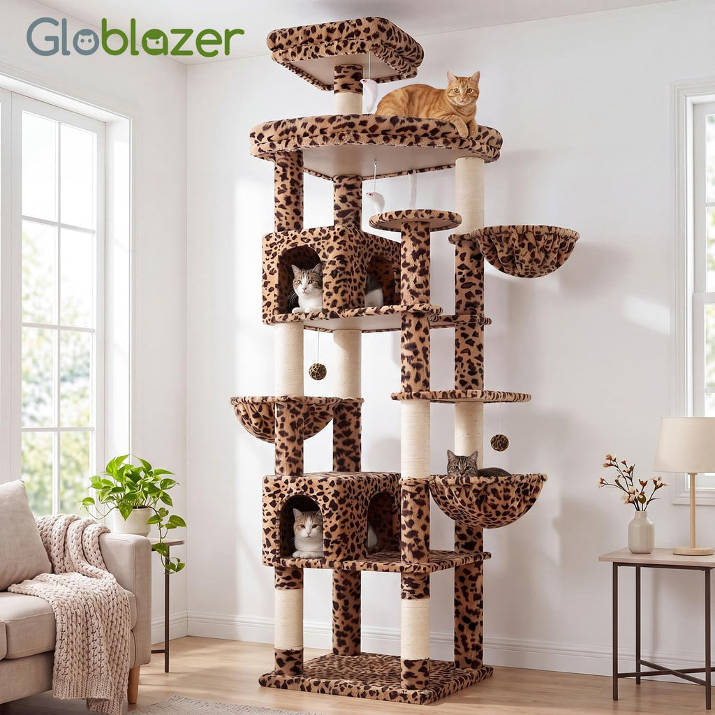 Globlazer 82in Leopard Extra Large Cat Tree for Indoor Large Cats, S82