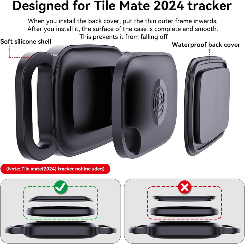 2-Pack Waterproof Dog Collar Holder for Tile Life360 Pro Tracker–NOT for Tile Mate/Sticker, Silicone Cover for Tile Tracker Case Pet Collar, Shockproof and Scratch-Resistant, Lightweight, Black+Pink