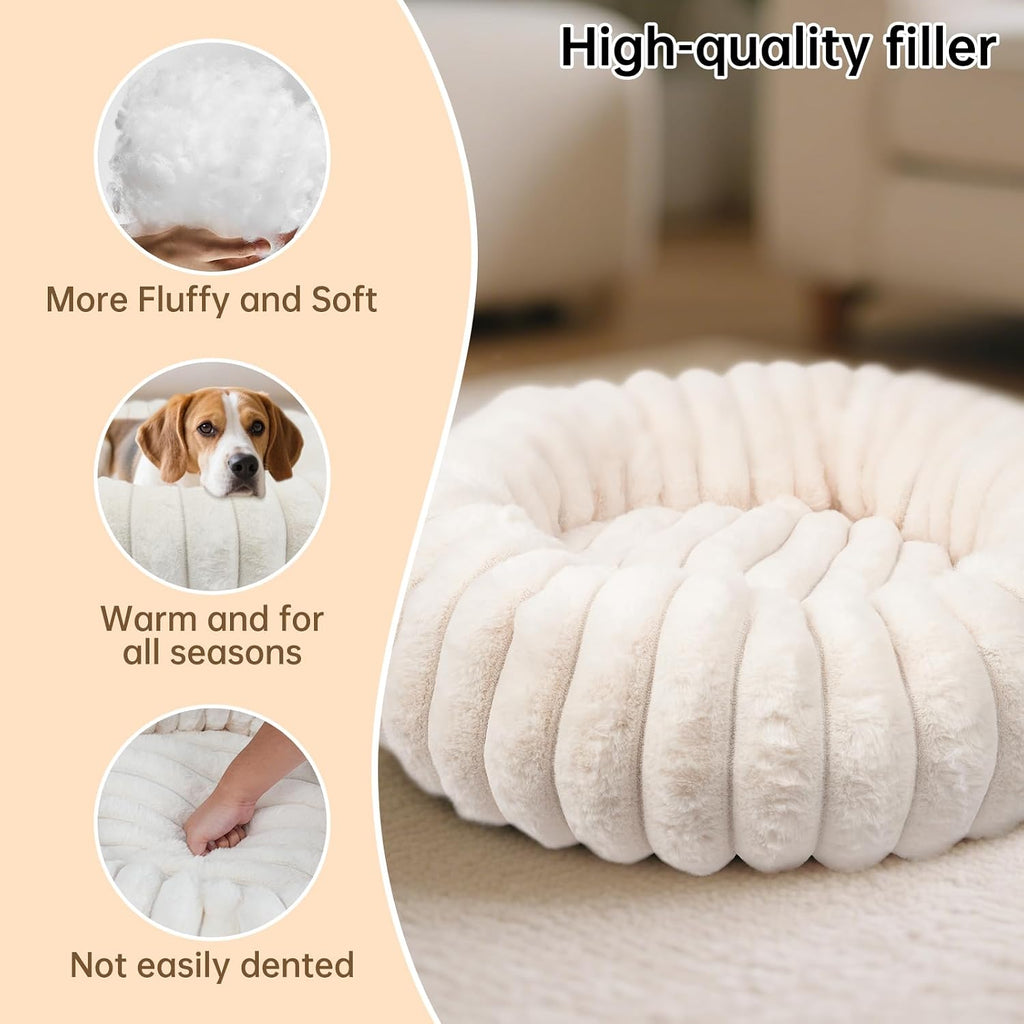 Donut Dog Beds Large Sized Dog Washable Plush Pet Bed,36in White