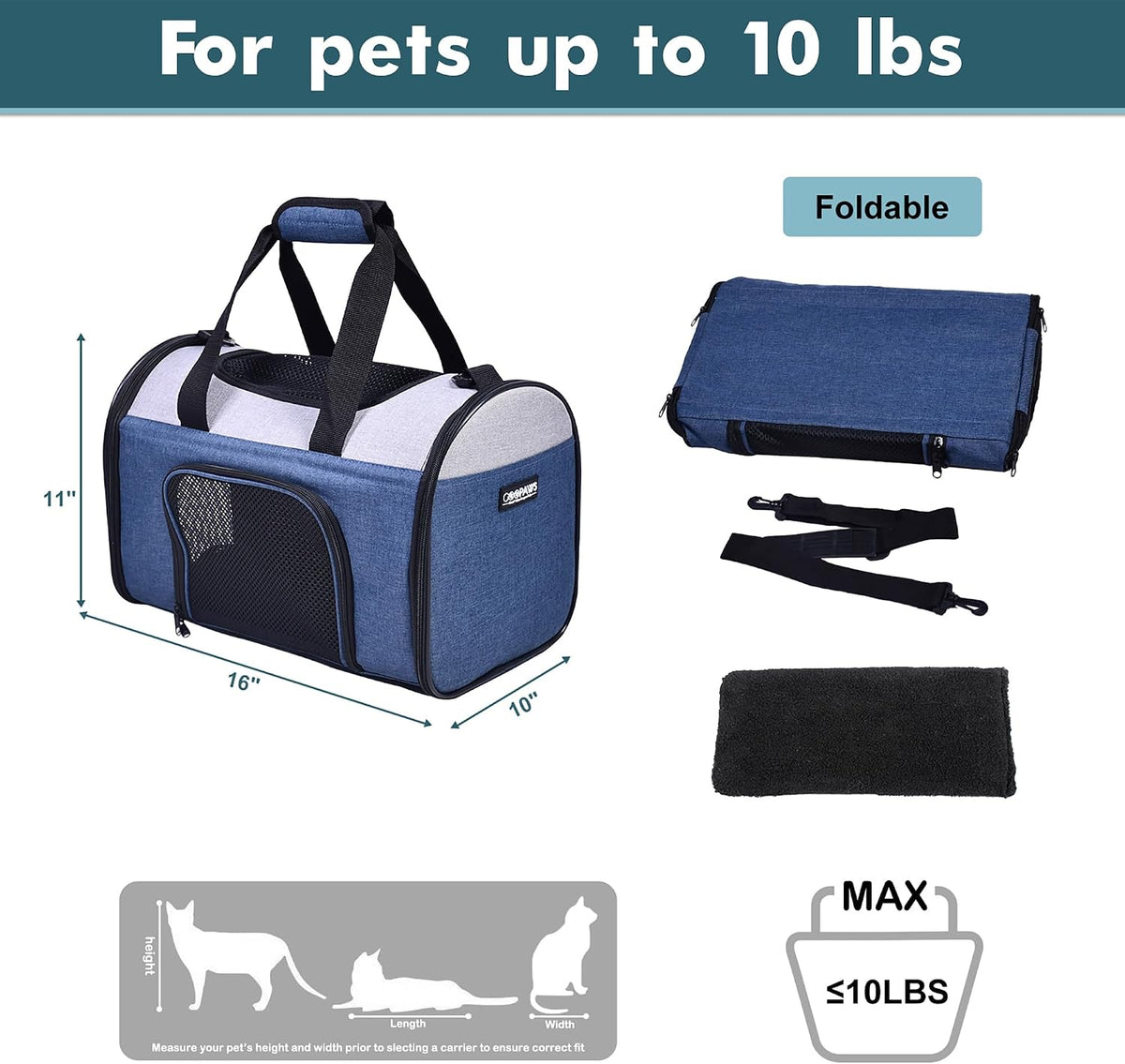 Jespet Airline Approved Soft-Sided Kennel Pet Carrier for Small Dogs Cats