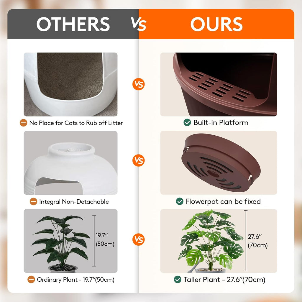 Lifewit Hidden Plant Cat Litter Box with Plastic Scoop, Brown | Extra Large Enclosure Litter Tray with Carbon Filter& Odor Control, Aesthetic Cats Stuff for Living Room, Bathroom, Corner