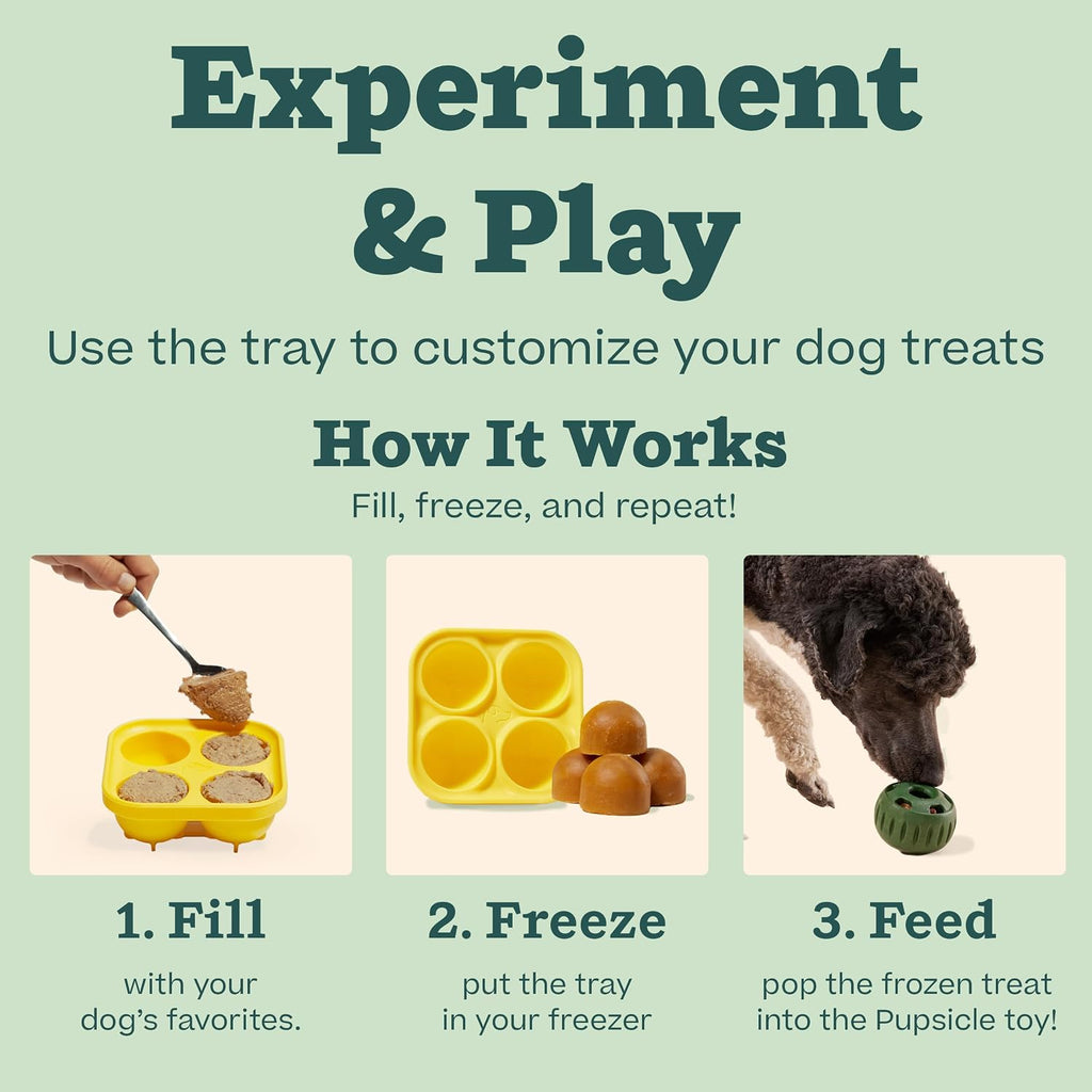 WOOF Pupsicle Dog Treat Toy with Silicone Treat Tray for Dogs 75 lbs & Up | Pupsicle toy for extra-large dogs, silicone treat tray, homemade frozen treats, easy-fill design, low-mess play