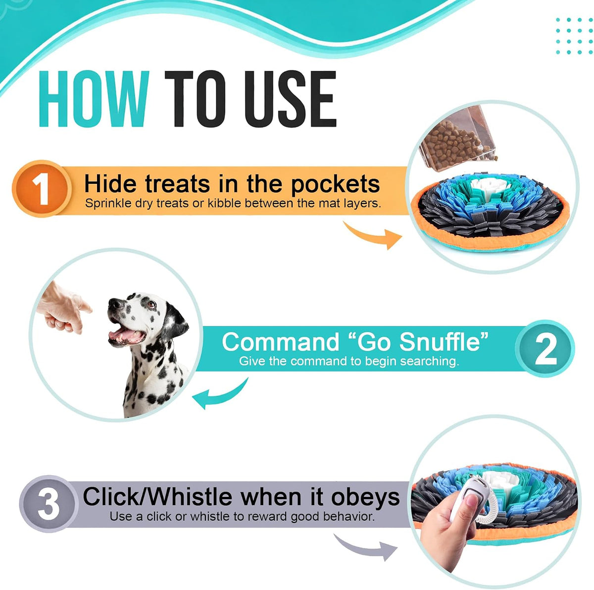 20" Dog Snuffle Mat - Interactive Dog Puzzle Toys for Enrichment - Large Slow Feeder Foraging Mat for Brain Games & Nosework Training - Washable Pet Sniff Mat with Training Clicker & Whistle