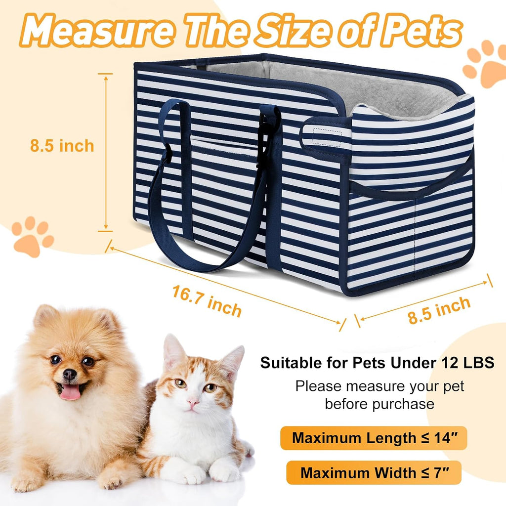 Portable Dog Car Seat for Small Dogs, Puppy Car Seat, Blue Stripes
