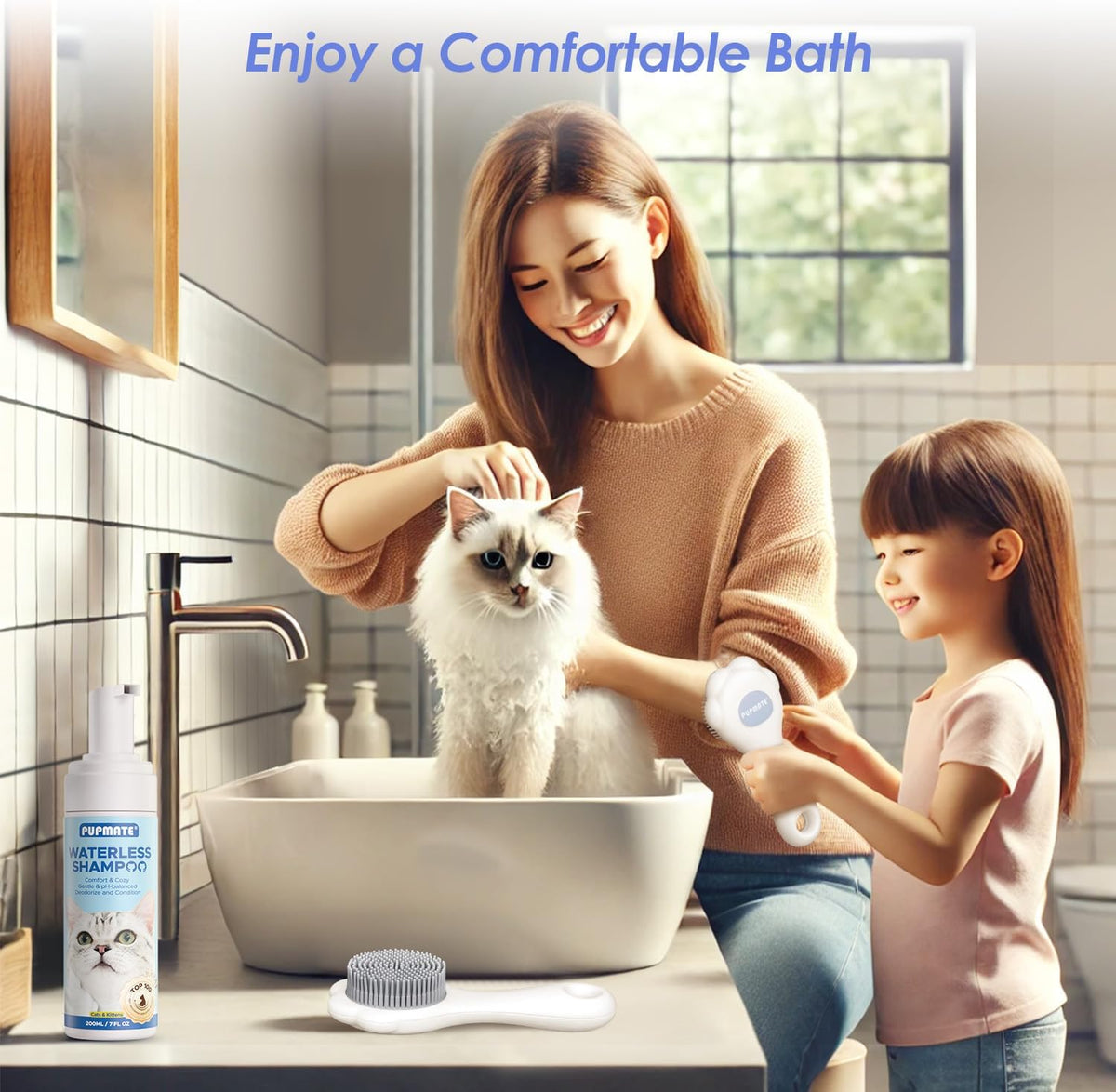 Cat Waterless Shampoo - No Rinse Formula for Quick Clean Between Baths, Hypoallergenic & Detangling, Reduce Itchy Skin Shedding & Odor Control,Vet-Recommended for Kittens/Senior Cats