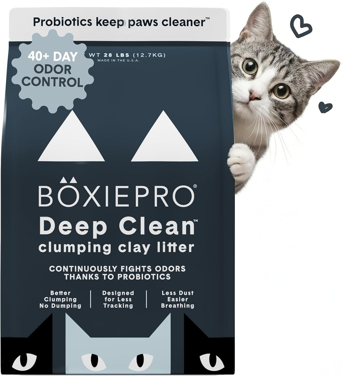 Boxie Probiotic Cat Litter, 40 Day Control, Clumping Clay Kitty Litter, Odor Eliminating Probiotics, Dust-Free, No Fragrances No Fillers, 28 lb