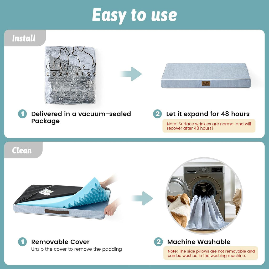 COZY KISS Cooling Orthopedic Dog Bed, Q-Max>0.5, Waterproof Lining, 36x27in