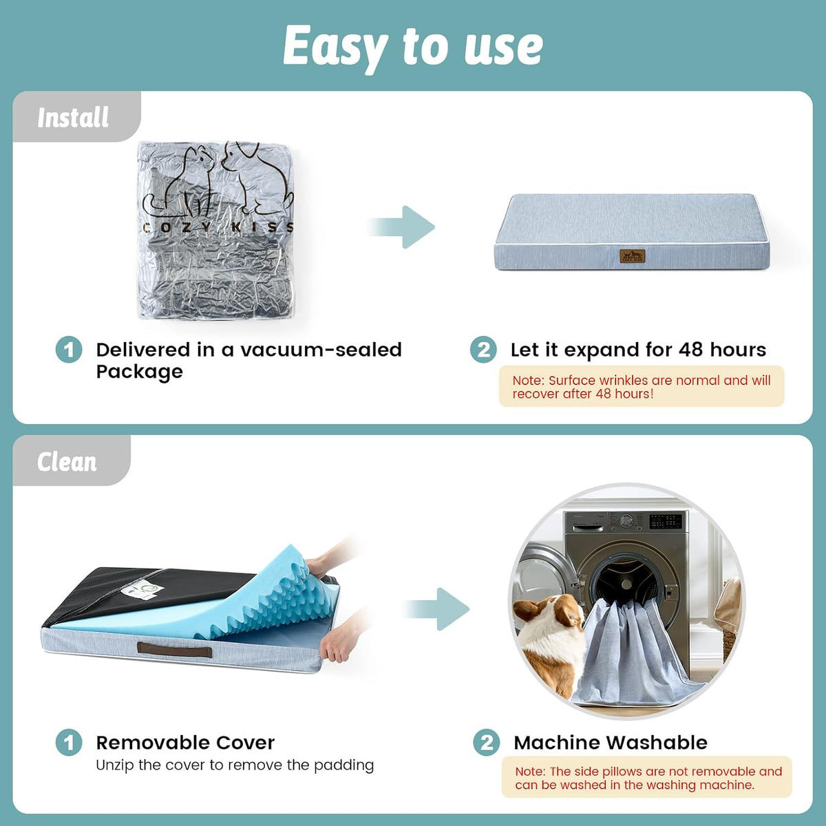 COZY KISS Cooling Orthopedic Dog Bed, Q-Max>0.5, Waterproof Lining, 36x27in