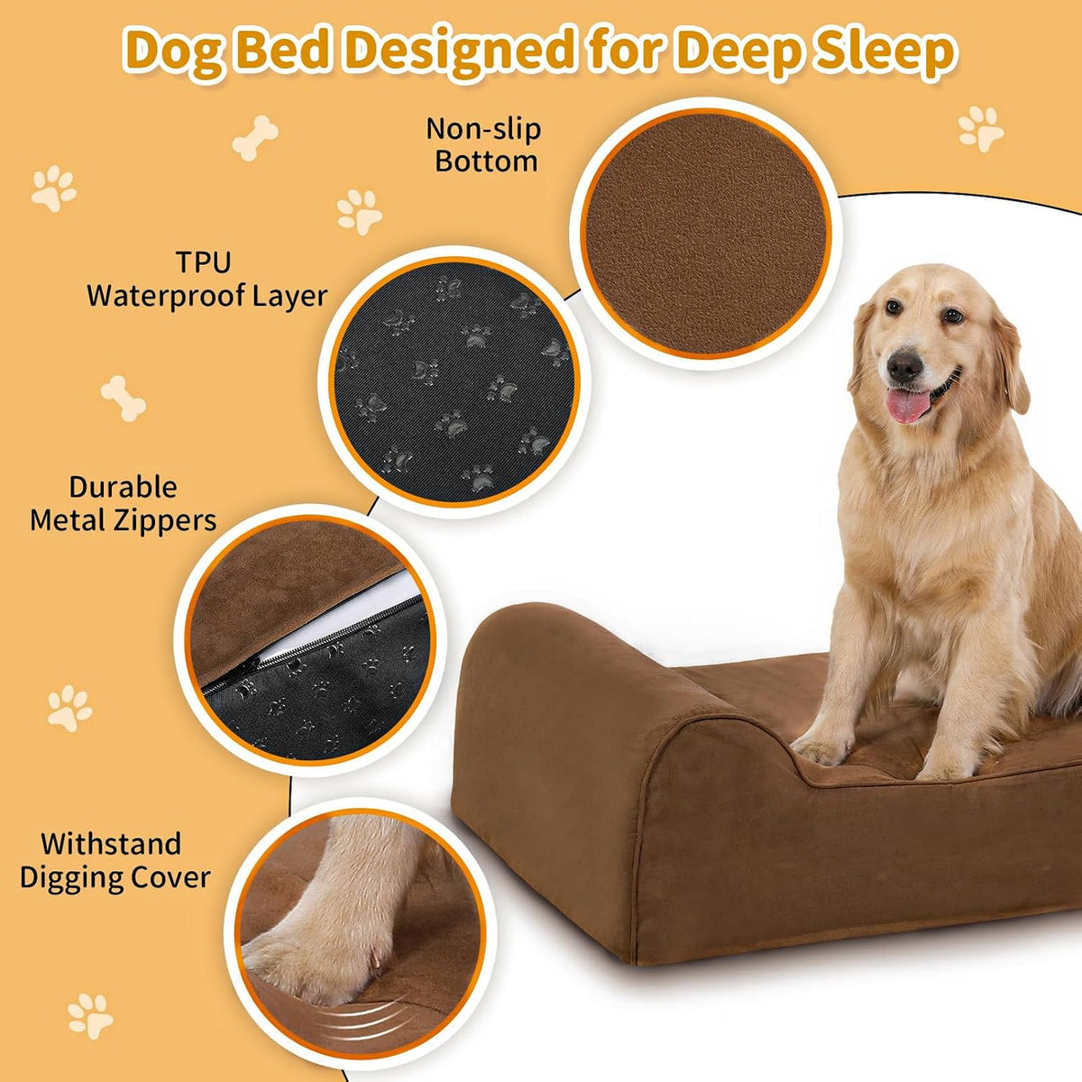 Rainmr Orthopedic Dog Beds for Large Dogs, 7" Memory Foam Dog Beds with Waterproof Liner, Durable Microsuede Cover, Removable and Washable, Nonskid Bottom, 48"x30"x7" L Chocolate