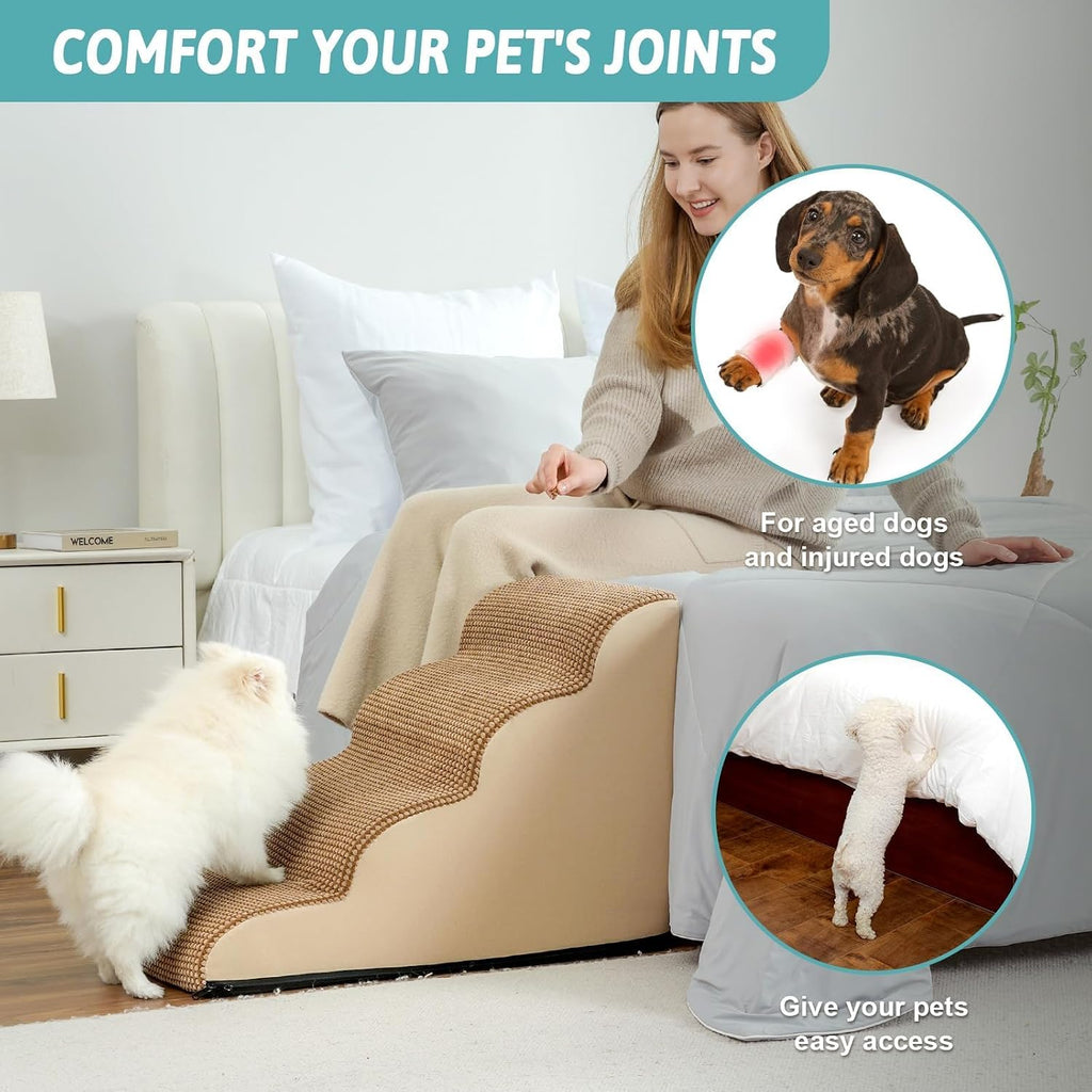 COZY KISS Dog Stairs for Small Dog 19.7" H, 4 Step Pet Ramp for Bed