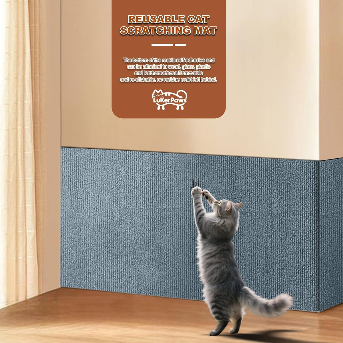 Cat Scratch Mat, Self-Adhesive Trimmable cat Scratch Furniture Protector for Couch, cat Scratch pad，cat Tree，DIY Climbing Carpet for Cat Tower Replacement Pads (Brown, 39.4" x 15.8")