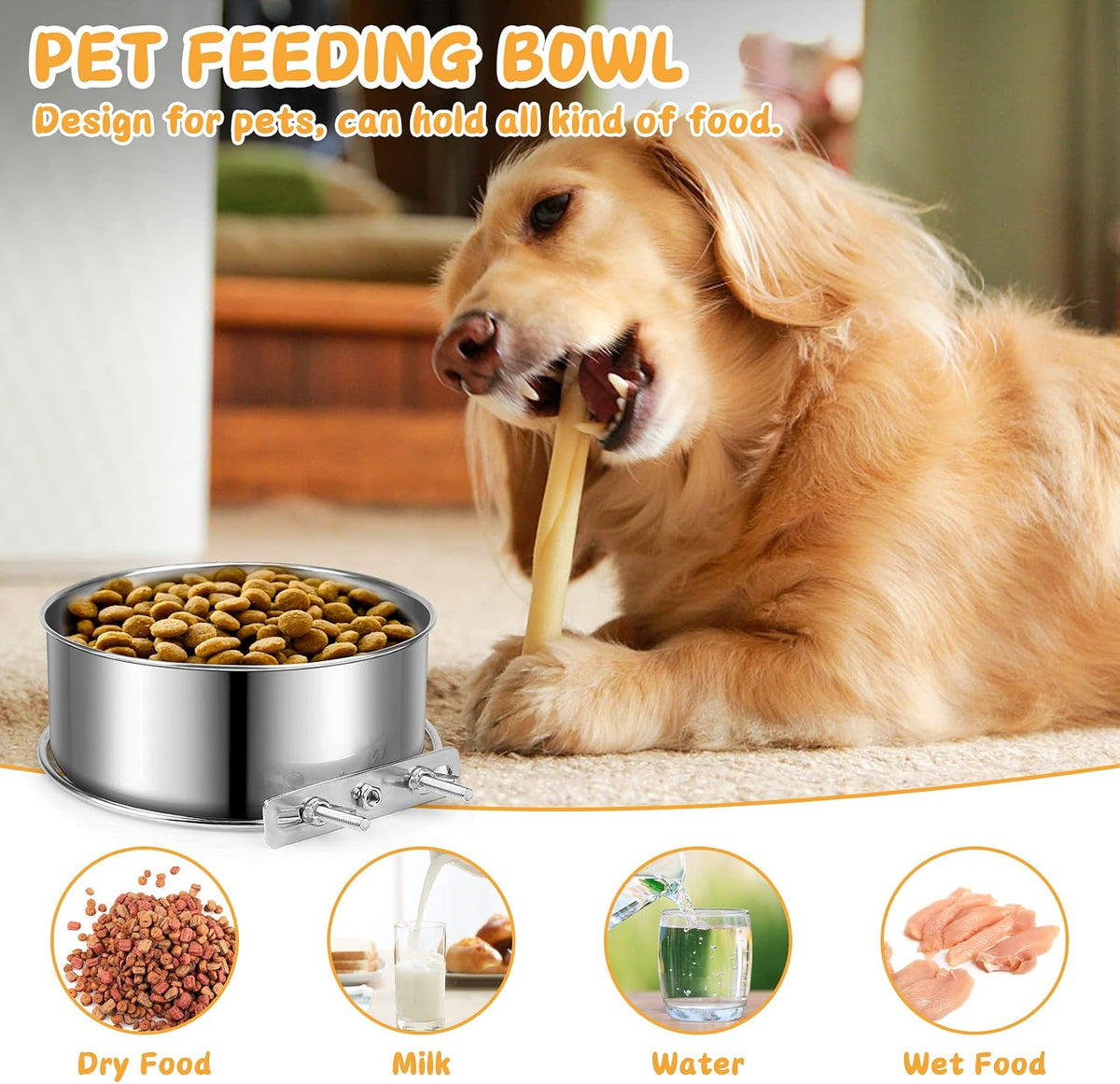 Stainless Steel Dog Bowls, ShineMe 40oz & 60oz No Spill Dog Crate Water and Food Bowls with Hanging Hook for Kennel, Cage and More, 7.0 x 3.7” & 6.2 x 2.5” Feeder Dish for Large and Medium Dogs