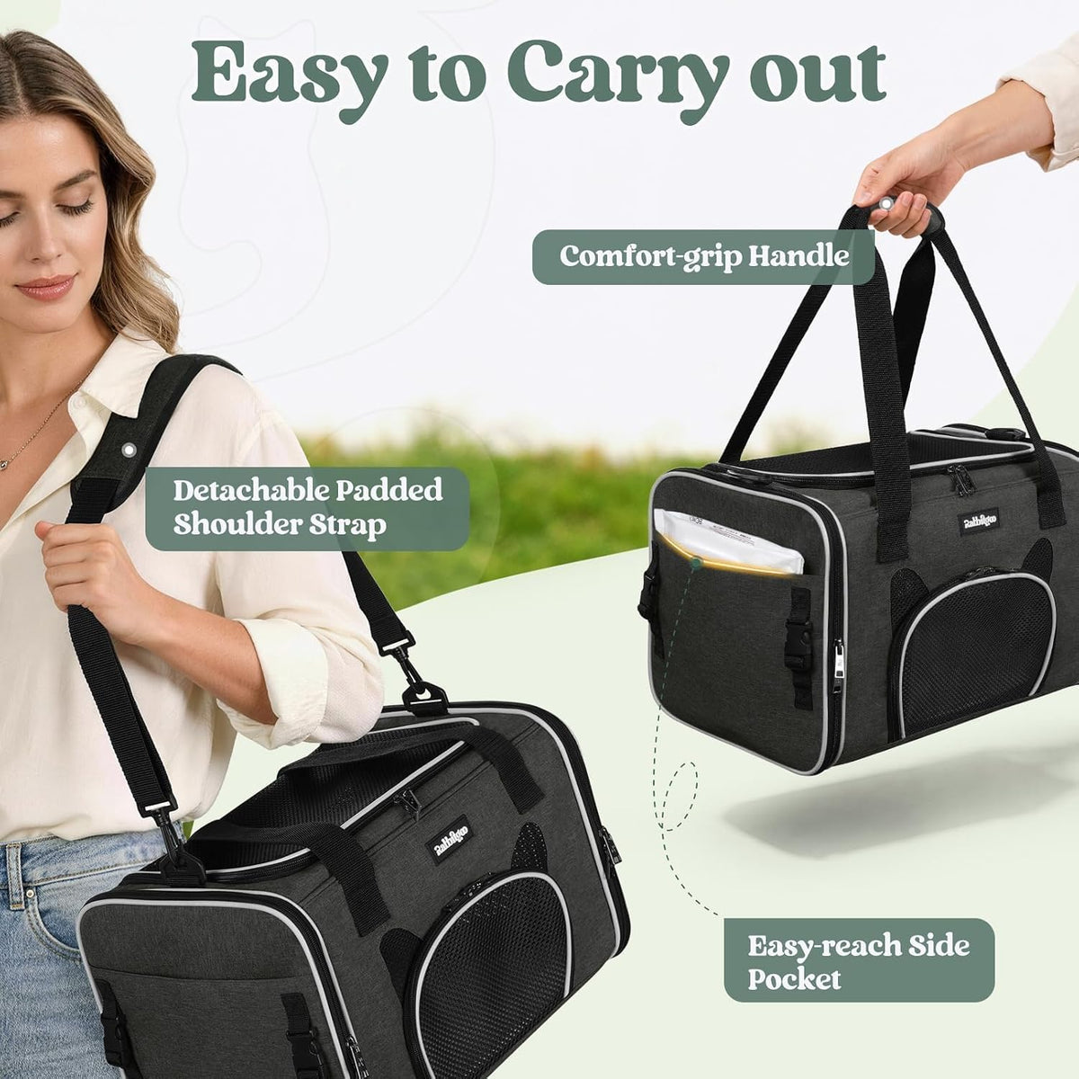 rabbitgoo Cat Carrier Soft with Safety Buckles, Sturdy Comfortable Pet Bag