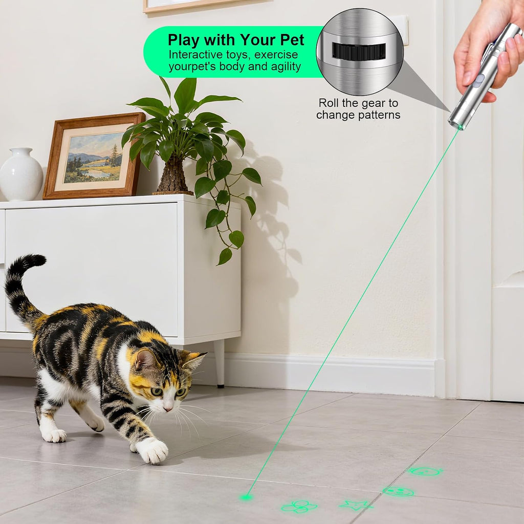 Waputne Cat Toy, Green Light, Rechargeable, 3 Light Modes, 5 Fun Patterns
