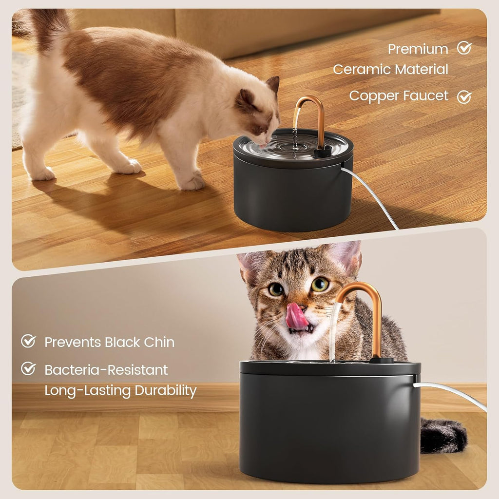 MISFANS Ceramic Cat Water Fountain, All-Ceramic Body, Pure Copper Spout