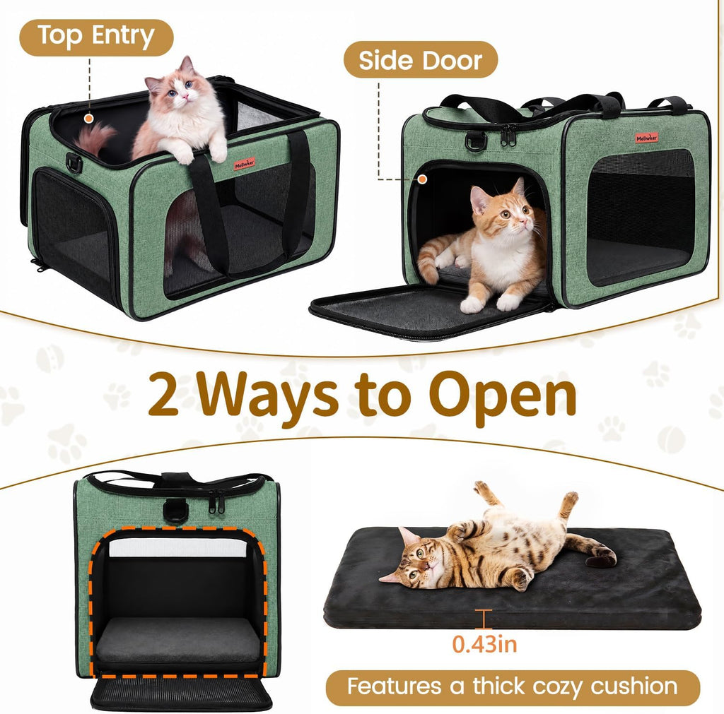 Soft-Sided Cat Dog Pet Carrier Airline Approved, Medium Green